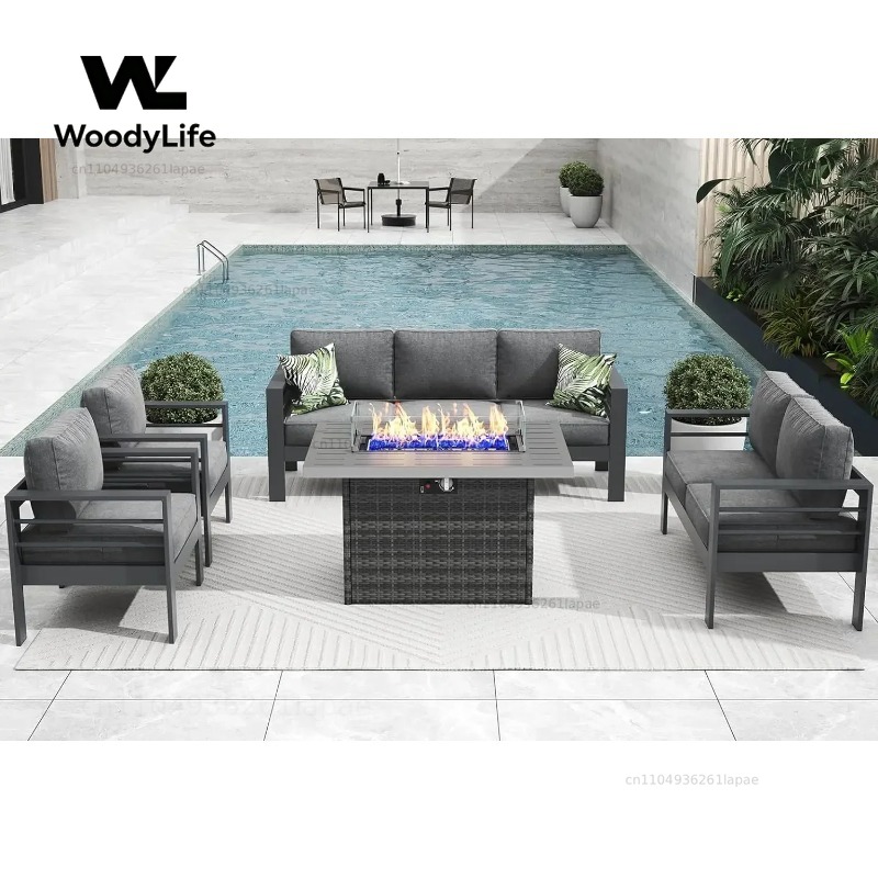 Outdoor Furniture Set With Fire Pit - L5 Parçalı Modern Alüminyum Bahçe Mobilya
