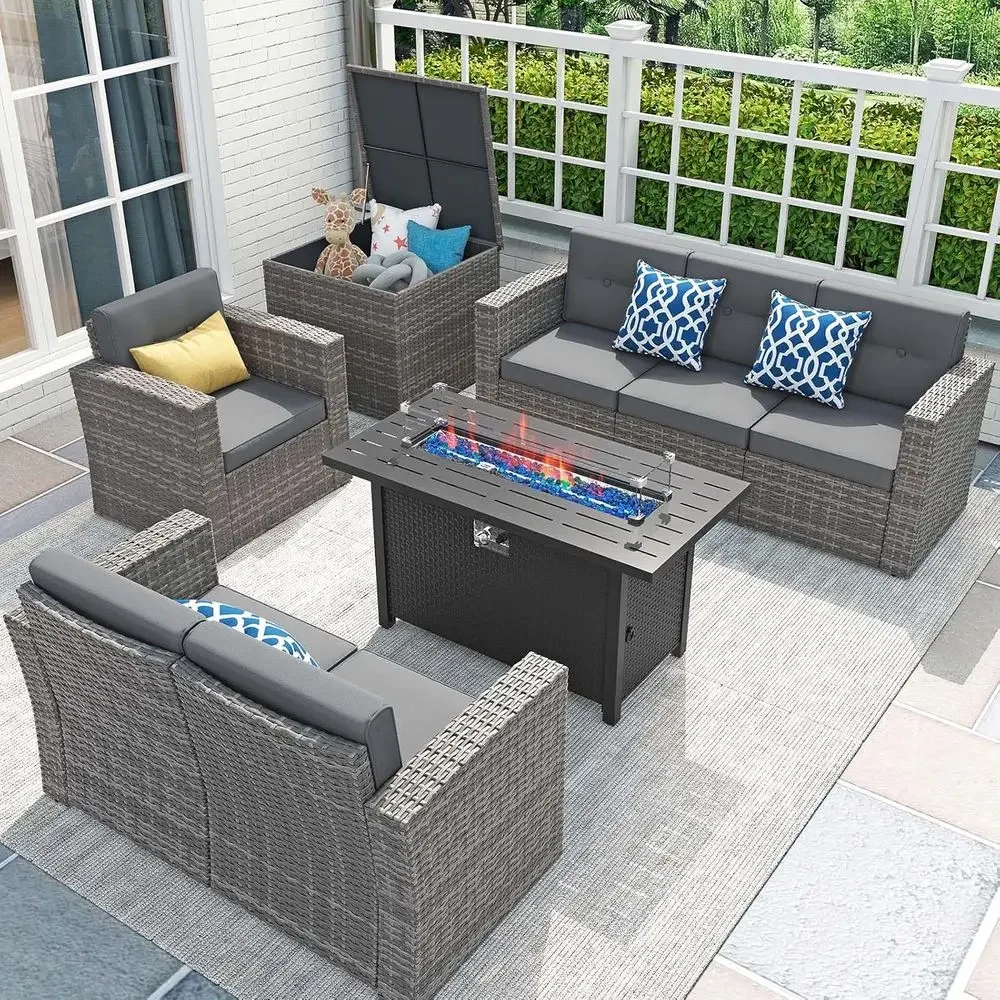 Outdoor Furniture Set With Fire Pit - 8 Parçalı Veranda Mobilya Seti, 45'lik