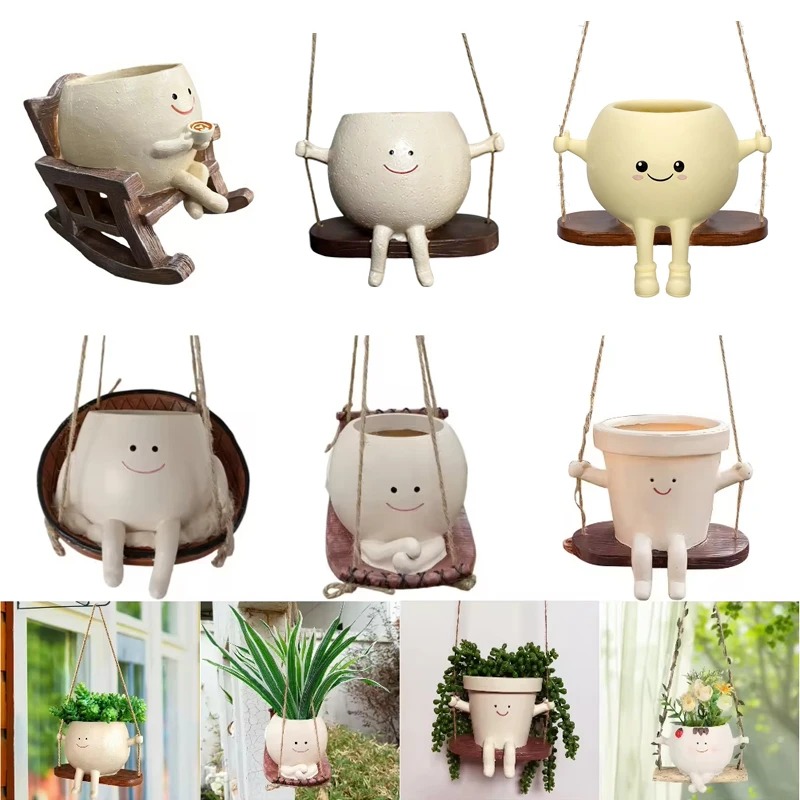 Garden Swing Chair - Yaratıcı Sallanan Sandalye/Salıncak Şeklinde Sukulent Saksısı