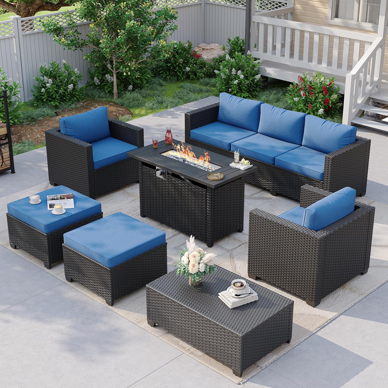 Outdoor Furniture Set With Fire Pit - Lacivert Dış Mekan Köşe Koltuk Takımı,