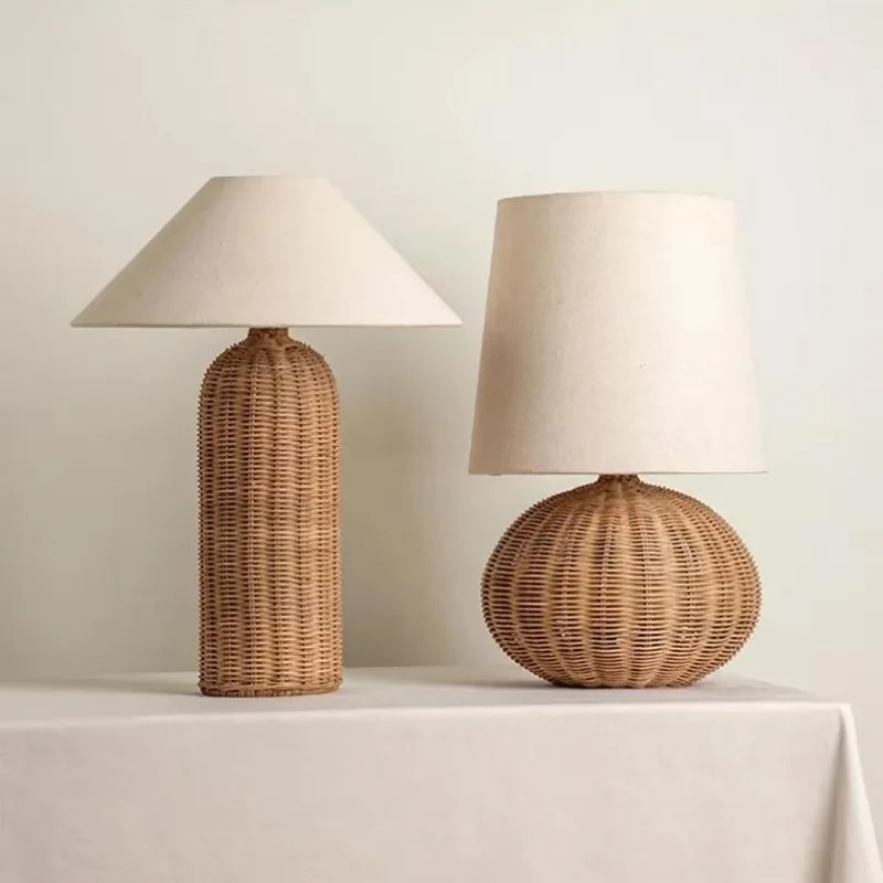 Outdoor Furniture Rh - Wabi-sabi Vintage Rattan Masa Lambası Ev