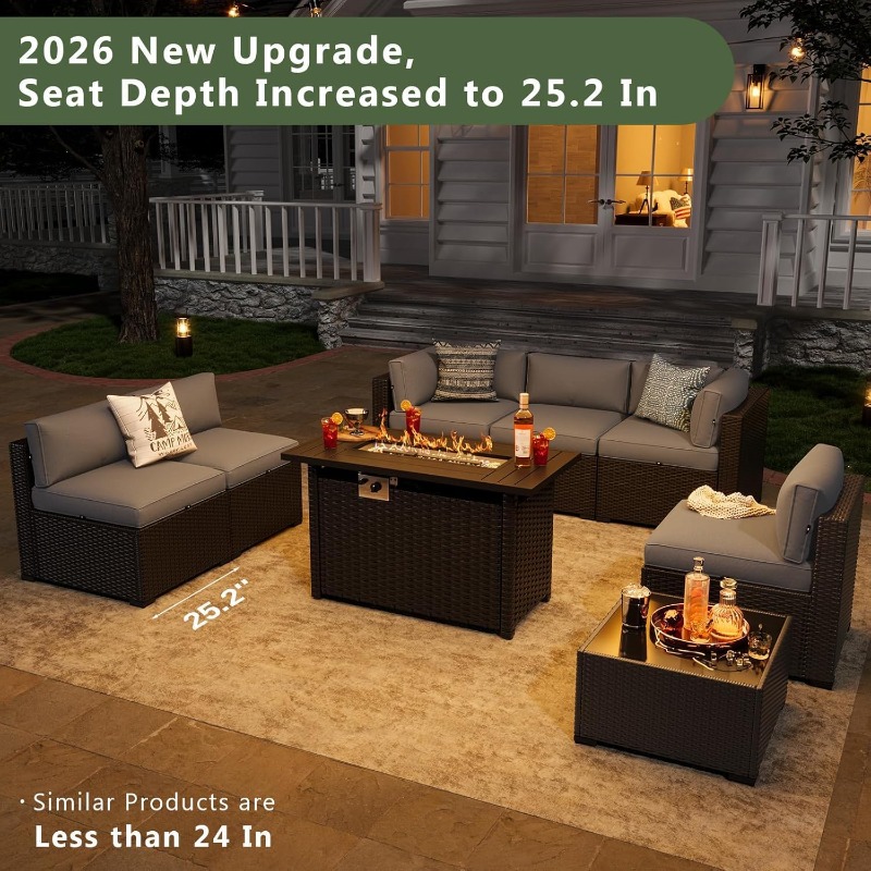 Outdoor Furniture Set With Fire Pit - Aoxun 8 Parçalı Bahçe Mobilya Seti,