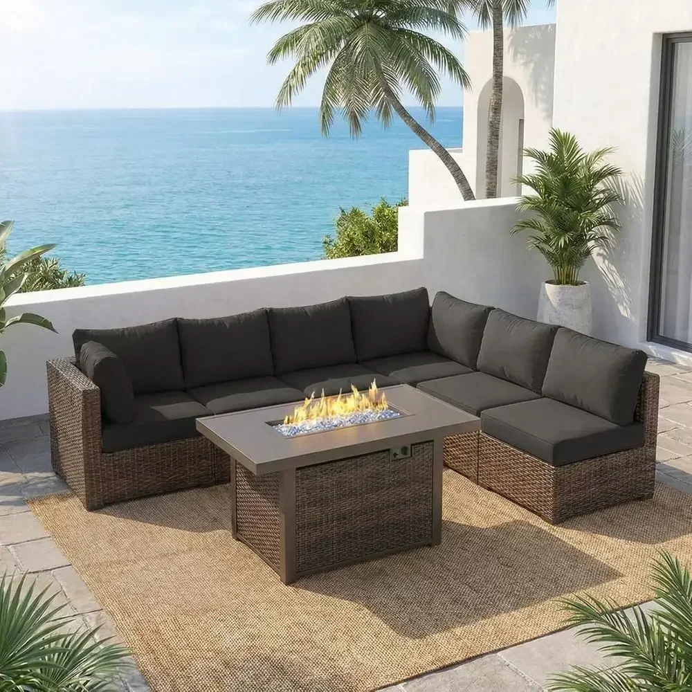 Outdoor Furniture Set With Fire Pit - 7 Parçalı Dış Mekan Veranda Mobilya