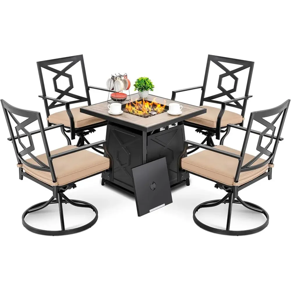 Outdoor Furniture Set With Fire Pit - 5 Parçalı Dış Mekan Veranda Mobilya