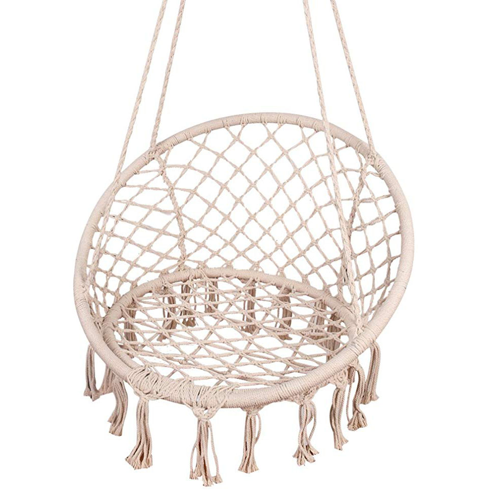 Garden Swing Chair - Beyaz Asılı Pamuk Halat Makrome Hamak
