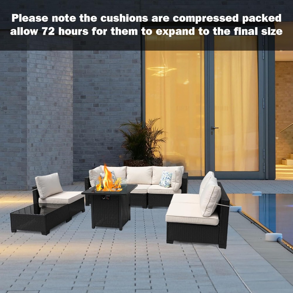 8 Parça Veranda Mobilyası Ratt - Outdoor Furniture Set With Fire Pit incelemesi ve fiyatı