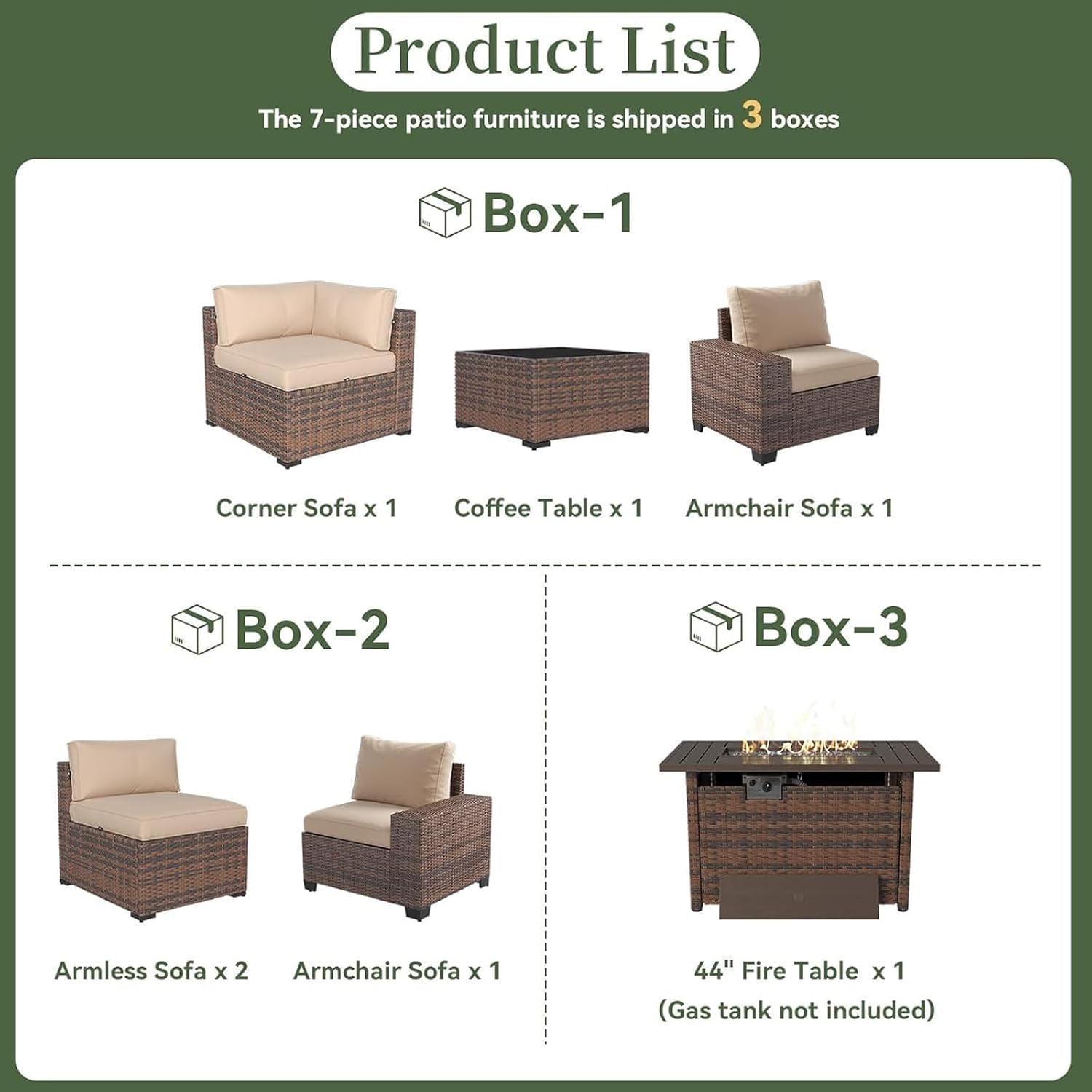 Geniş Kolçaklı ve 44 inç Ateş  - Outdoor Furniture Set With Fire Pit incelemesi ve fiyatı