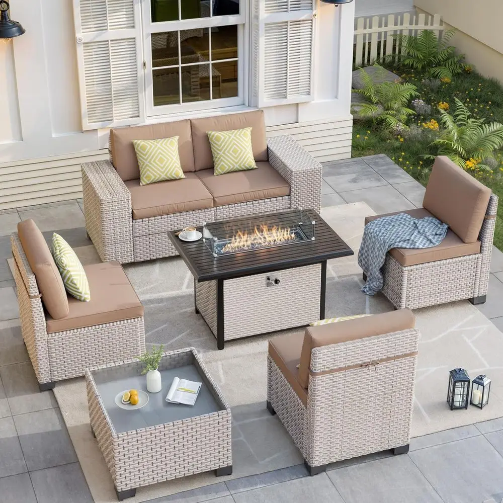 7 Parçalı Dış Mekan Veranda Mo - Outdoor Furniture Set With Fire Pit incelemesi ve fiyatı