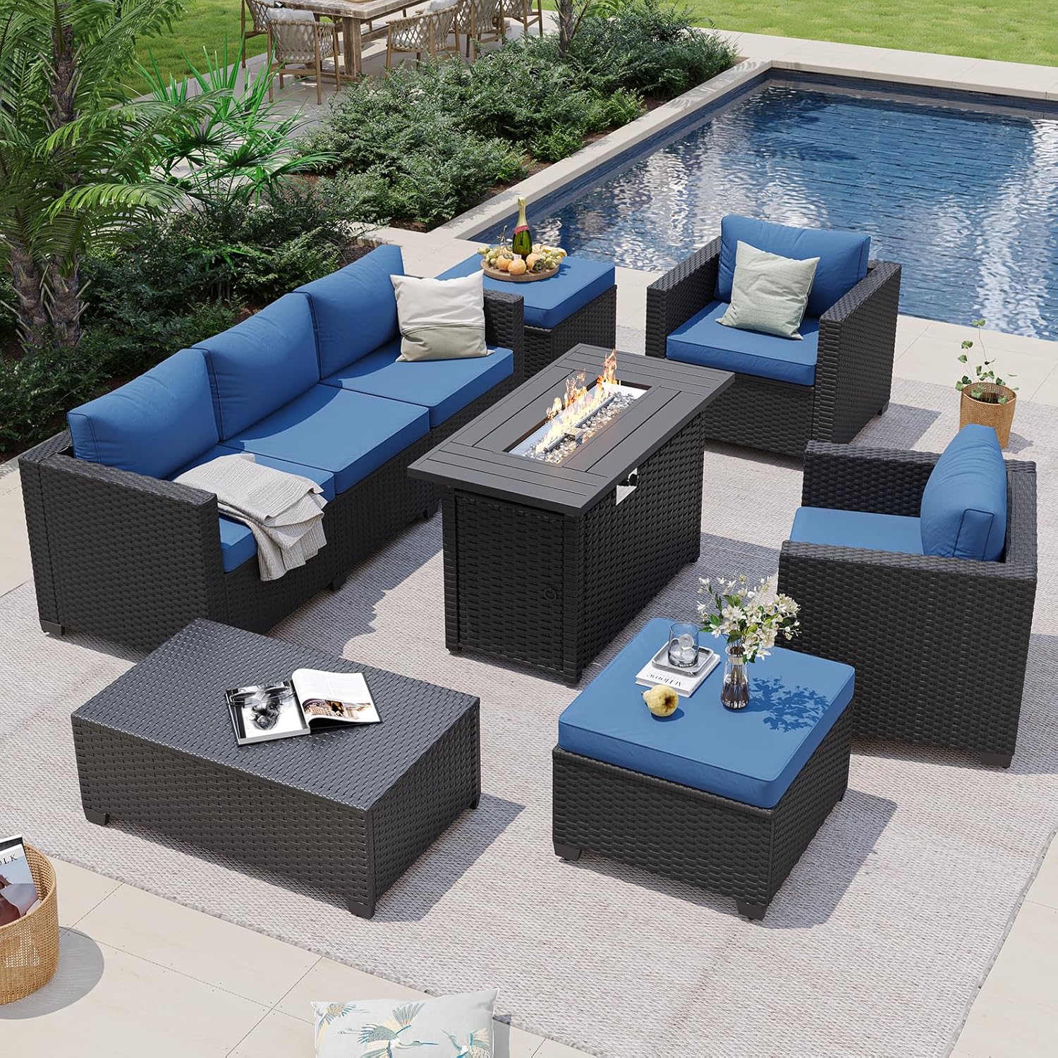 Lacivert Dış Mekan Köşe Koltuk - Outdoor Furniture Set With Fire Pit incelemesi ve fiyatı