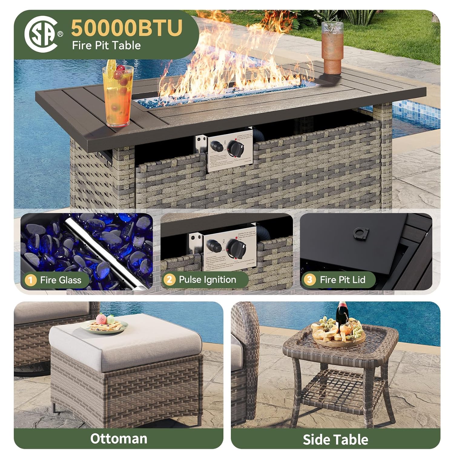 7 Parçalı Hasır Veranda Takımı - Outdoor Furniture Set With Fire Pit incelemesi ve fiyatı