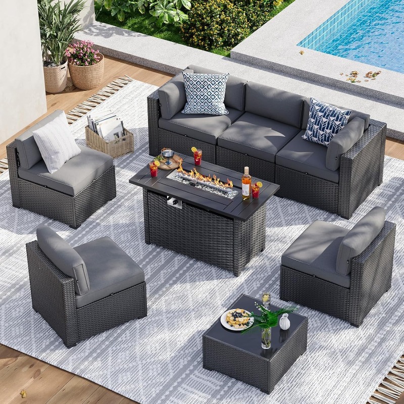 Aoxun 8 Parçalı Bahçe Mobilya  - Outdoor Furniture Set With Fire Pit incelemesi ve fiyatı