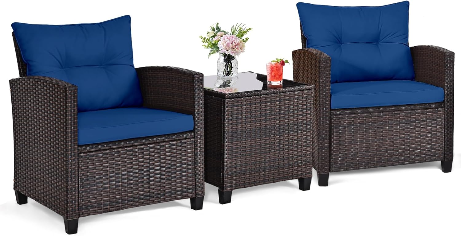 Lacivert rattan hasır 3 parçal - Outdoor Furniture Weatherproof incelemesi ve fiyatı