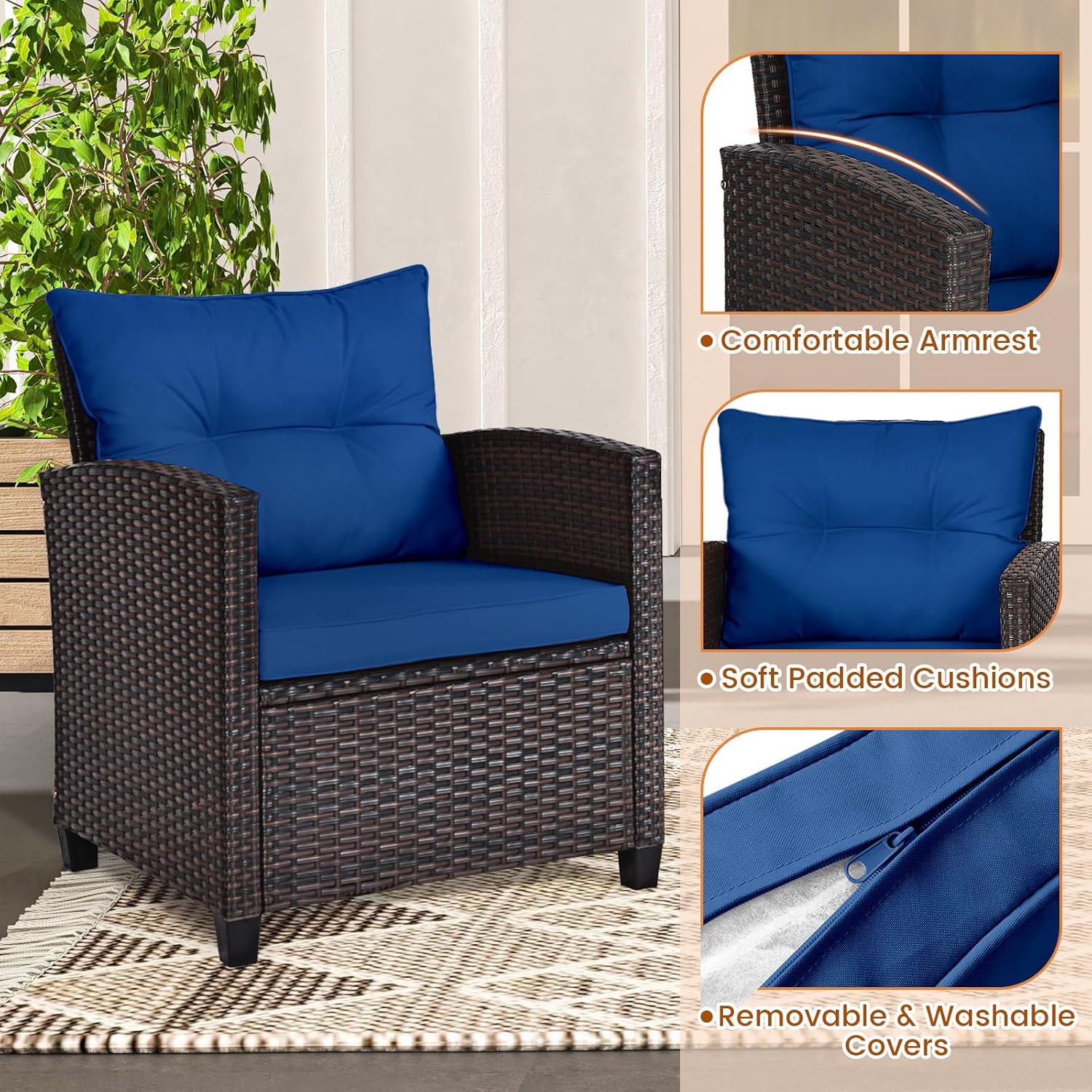 Lacivert rattan hasır 3 parçal - Outdoor Furniture Weatherproof incelemesi ve fiyatı